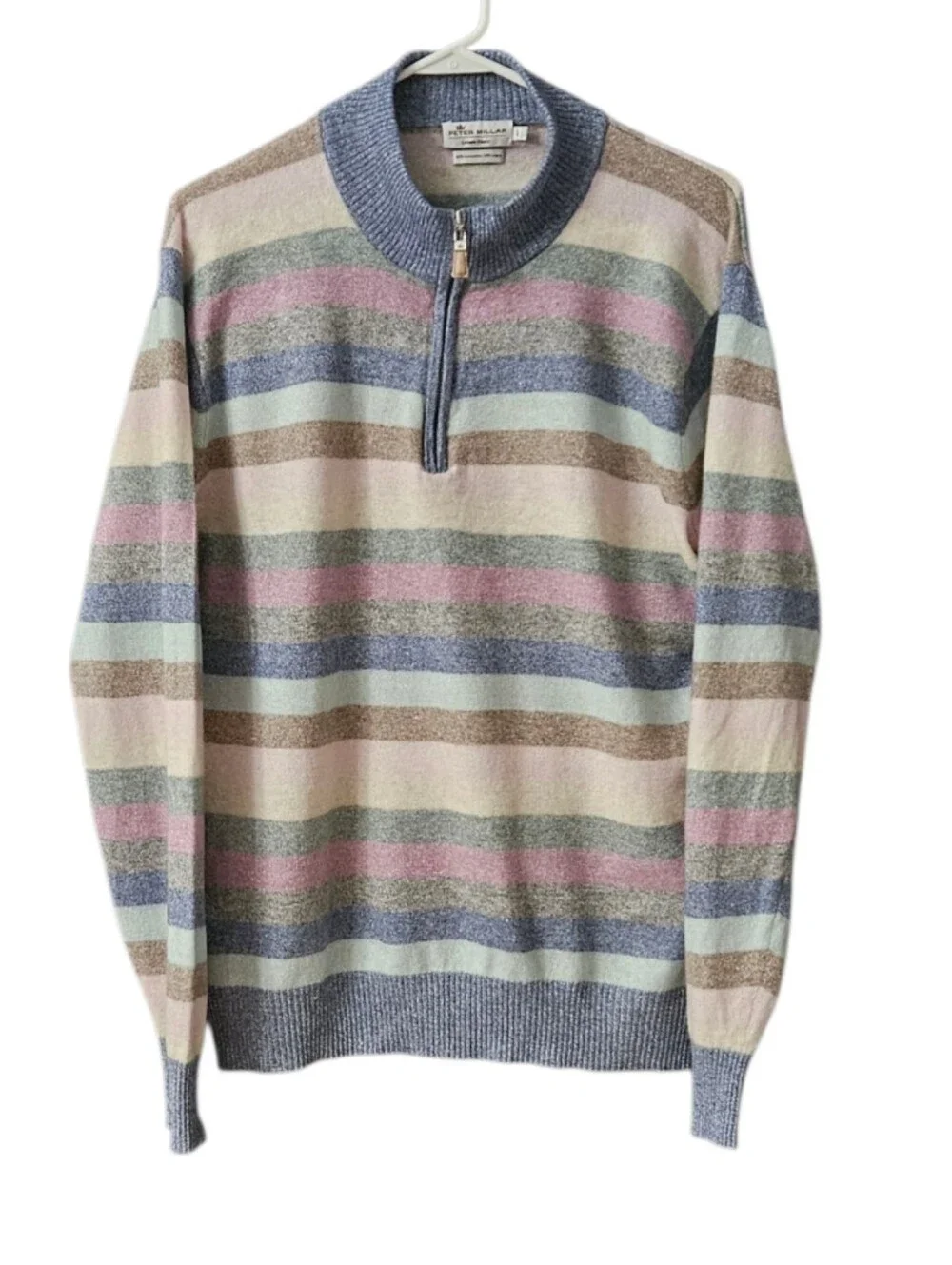 Peter Millar Cashmere Linen Crown Fleece 1/4 Zip Pullover Men's Large Stripes